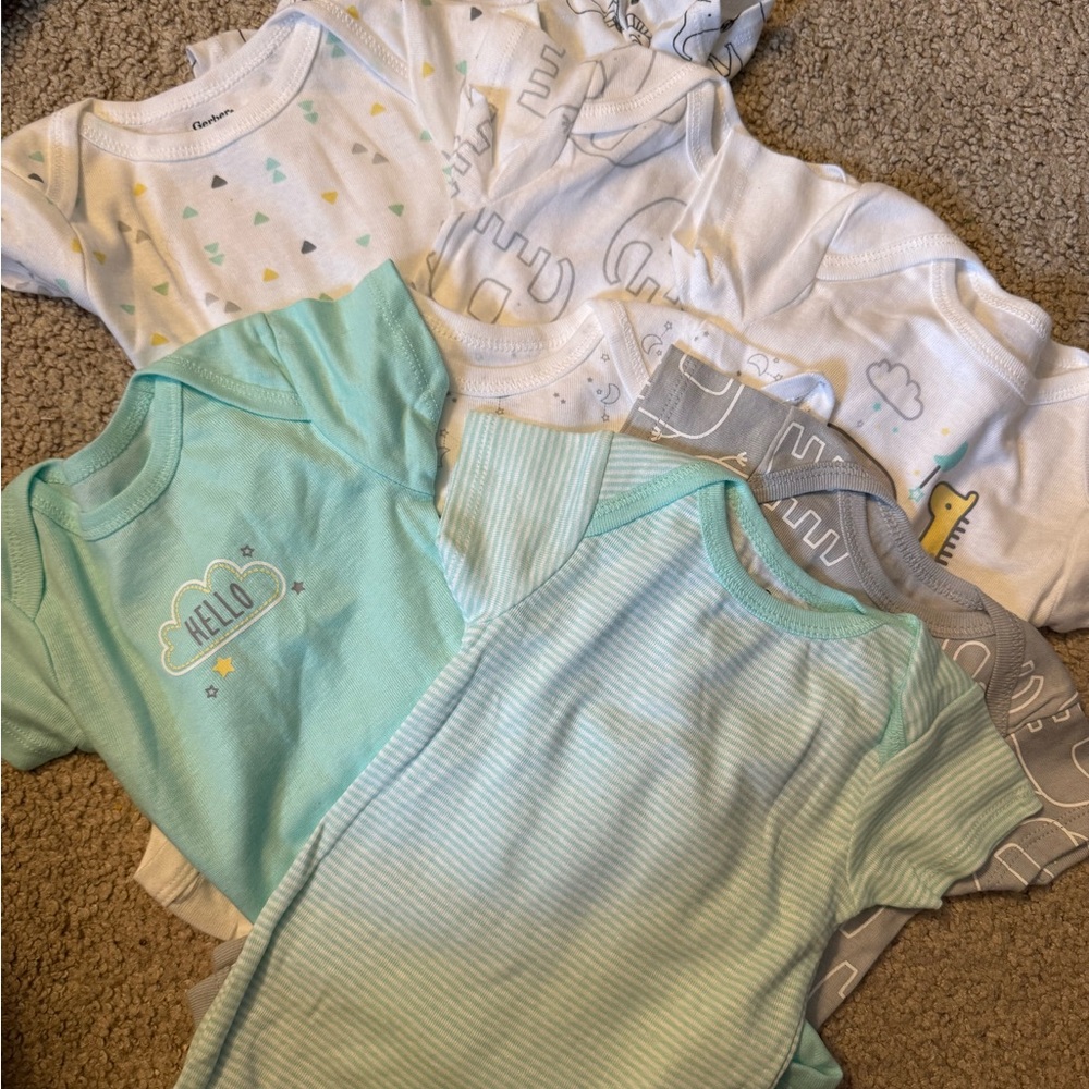 Gerber Baby Onesies in Soft Blue and Gray